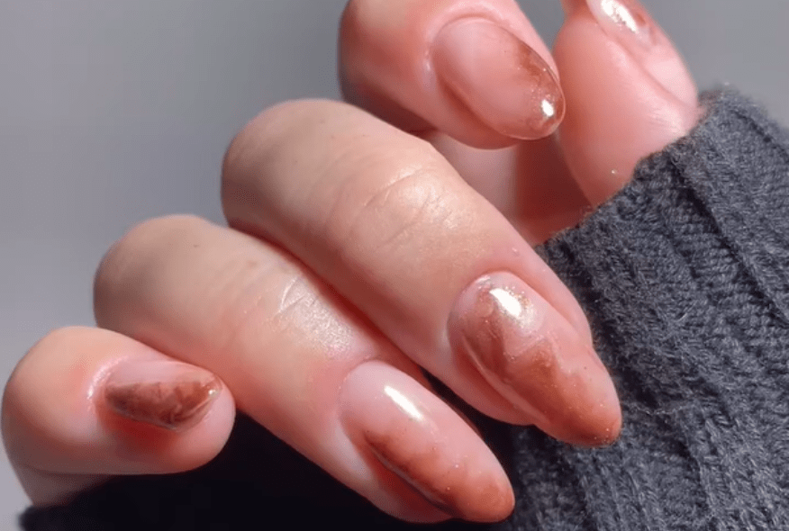 How to create this chocolate brown marble nail art look?