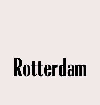 The image shows the word "Rotterdam" in black, bold letters on a light gray background.