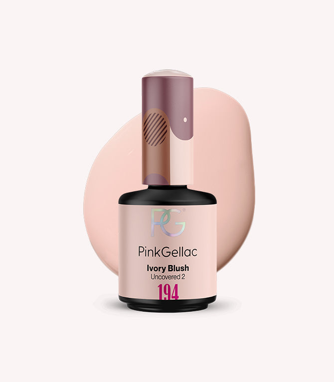 Pink Gellac nail polish bottle with a pink background