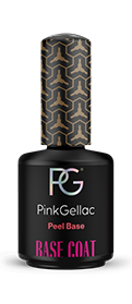 Bottle of Pink Gellac Peel Base Coat with black label and golden decorative pattern on the cap.