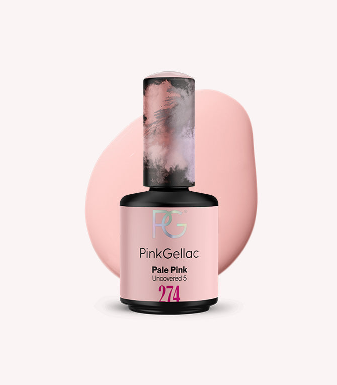 Pink Gellac nail polish bottle with a pink background