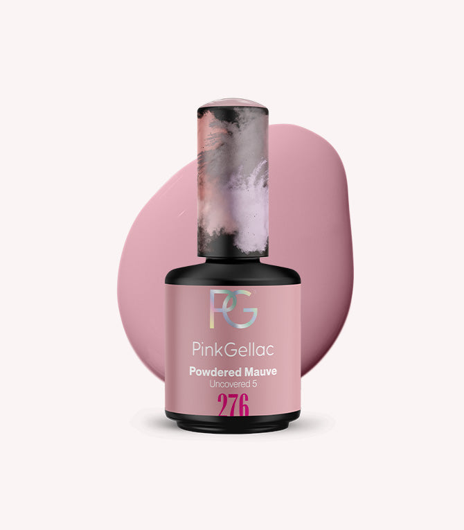 Pink Gellac nail polish bottle with a pink background