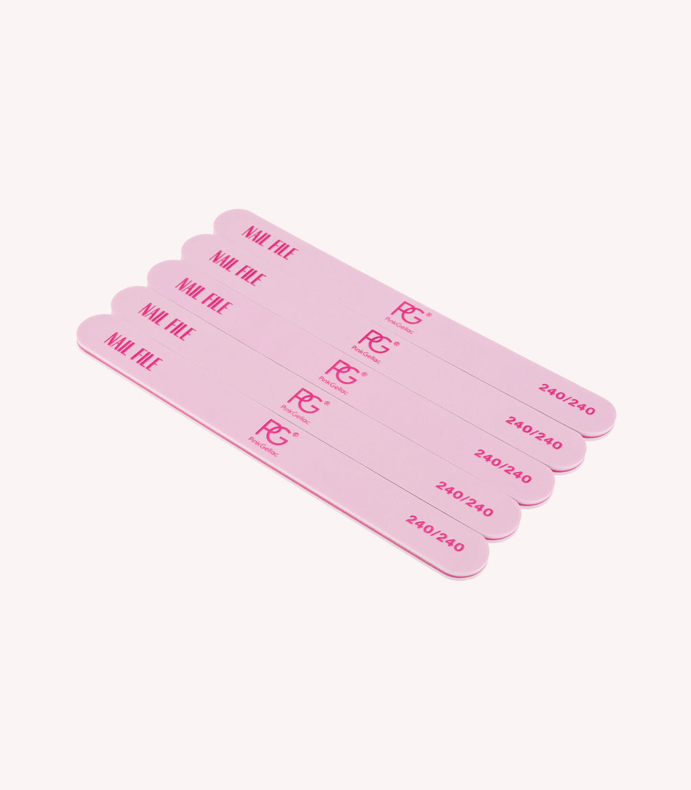 Five pink nail files next to each other with the inscription "Nail File" and the grain size "240/240".