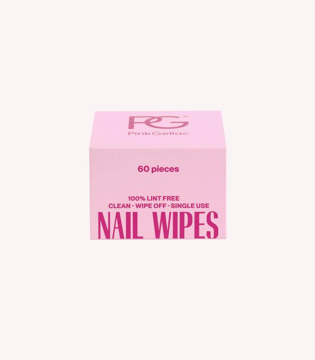 Pink box with inscription "Pink Gellac Nail Wipes", 60 pieces, lint-free, for single use.