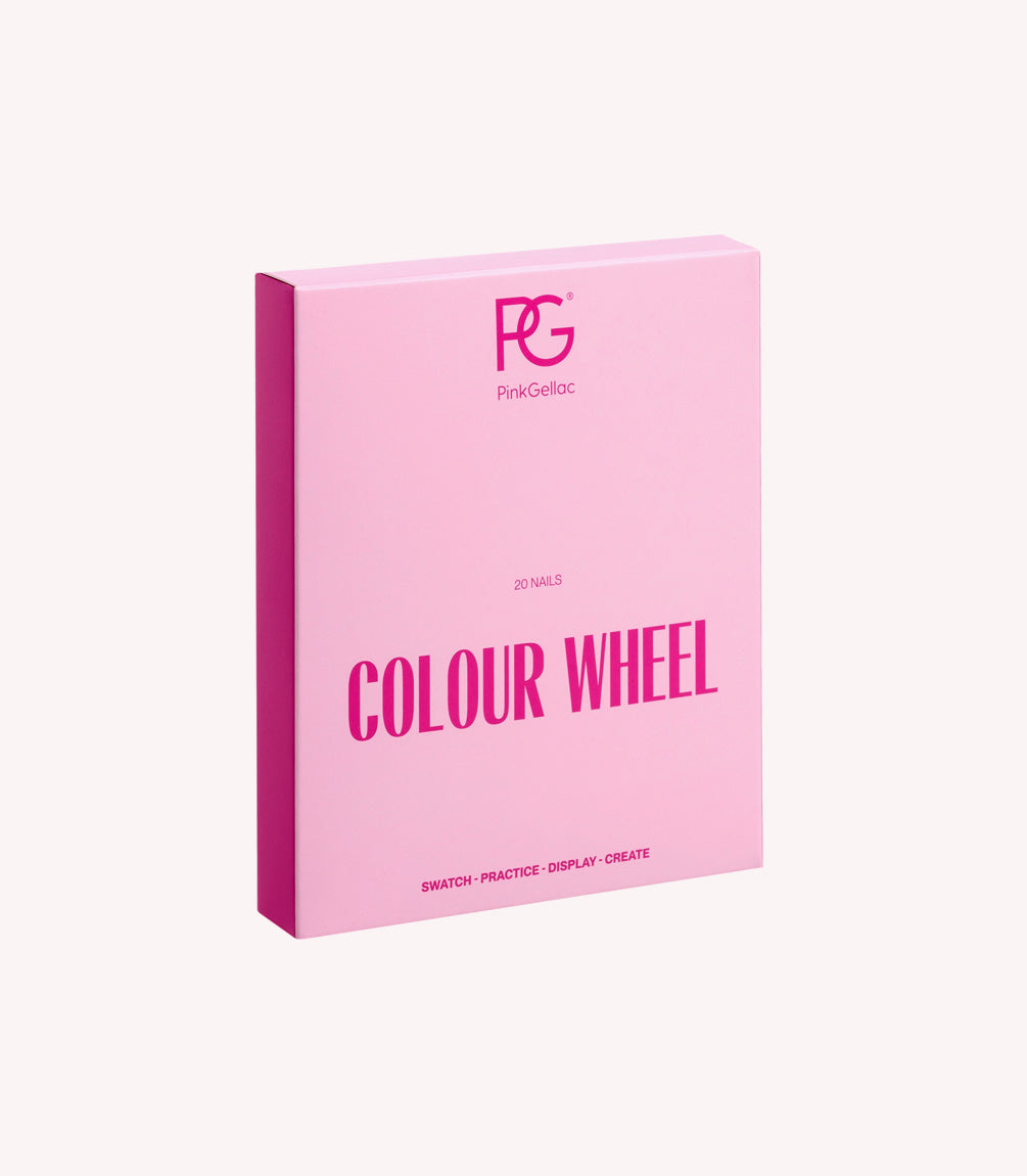 Pink box with the text "Pink Gellac Colour Wheel" and "20 Nails" printed on it.