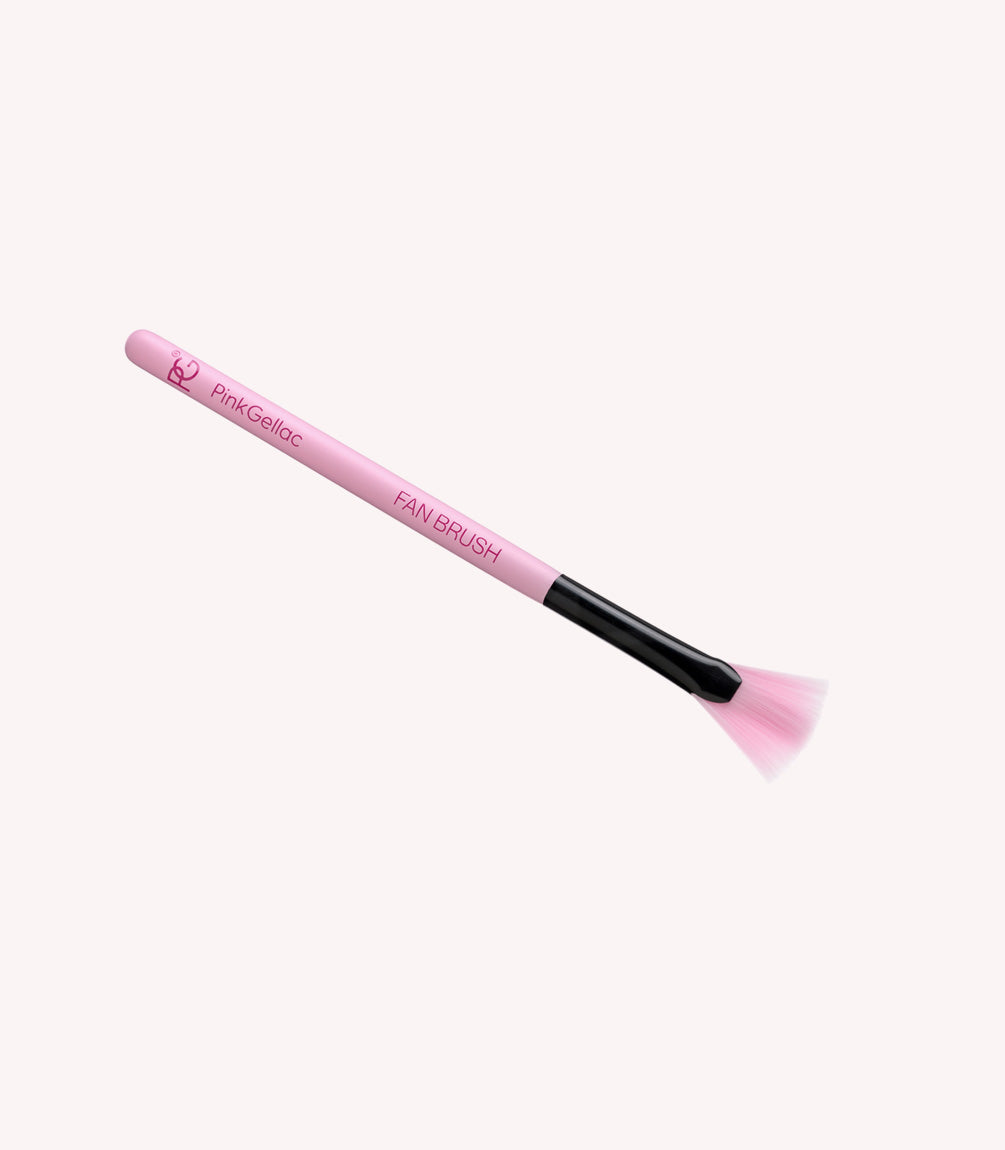 Pink and black fan brush with the print "Pink Gellac Fan Brush".