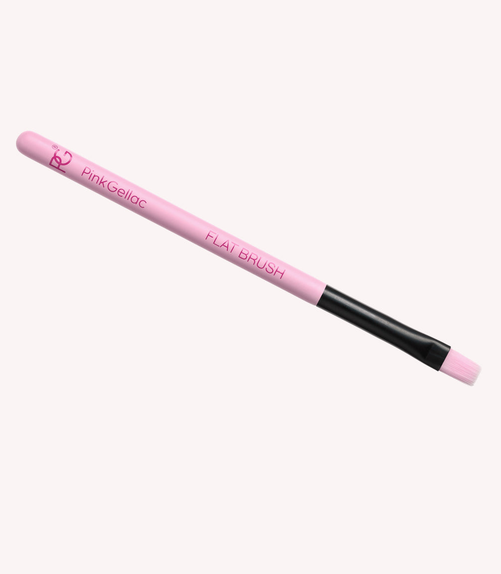 Pink flat brush from PinkGellac with black bristles and handle.