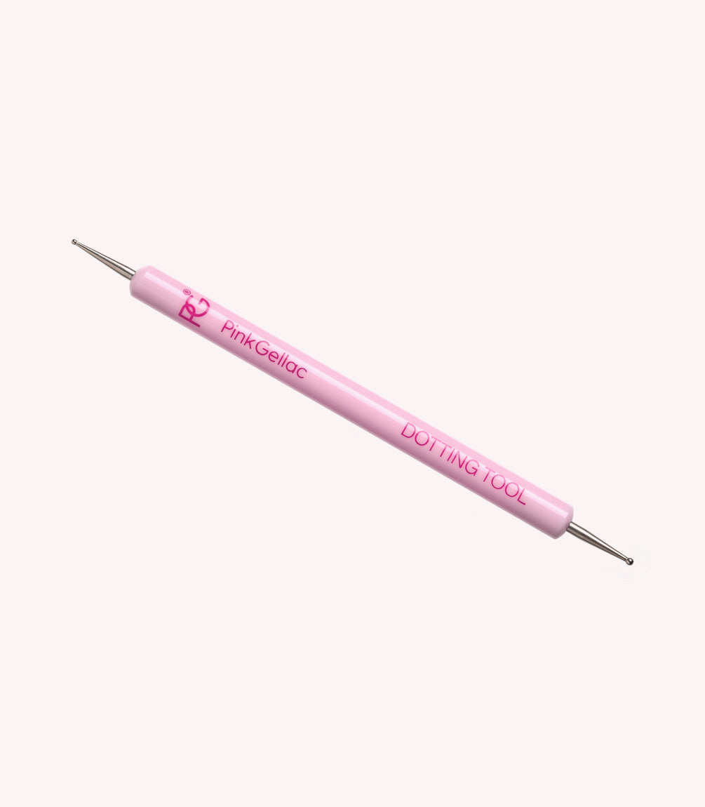 Pink nail art dot tool labeled "Pink Gellac Dotting Tool" on a white background.