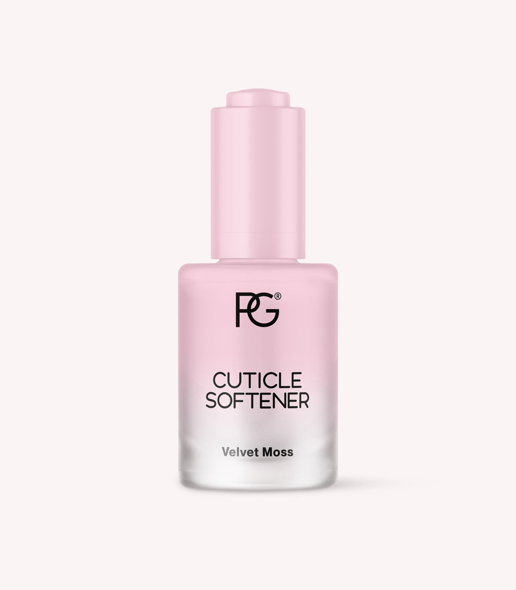 Pink bottle with the text "FG Cuticle Softener Velvet Moss".