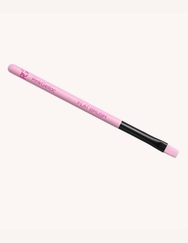 Pink and black flat brush with brand name and text "Flat Brush".