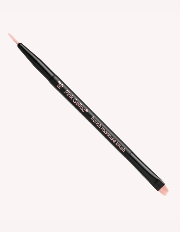 Black brush for French manicure with the text "Pink Gellac french manicure brush" on a light background.