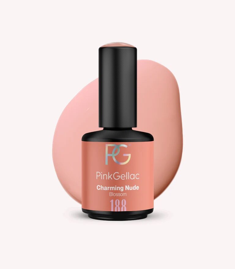 Pink Gellac 188 Charming Nude gel nail polish bottle.