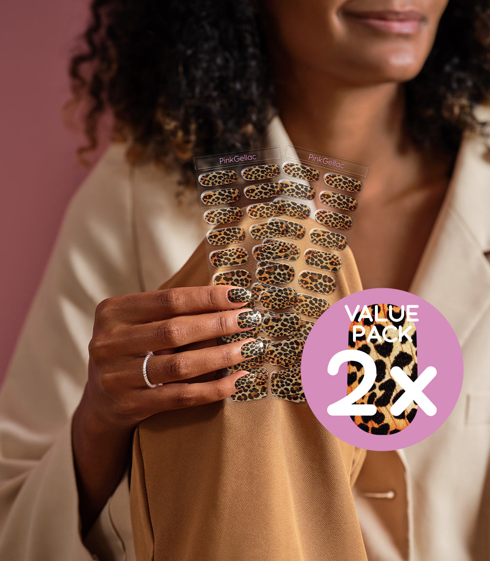 Pink Gellac Value Pack 028 Lavish Leopard gel nail sticker value pack contents.