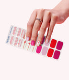Hand wearing Pink Gellac 055 Emily Chic gel nail stickers.