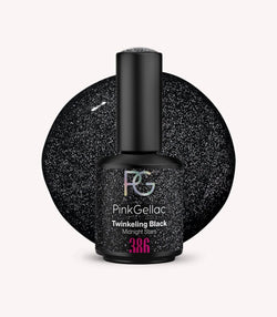 Pink Gellac 386 Twinkling Black gel nail polish bottle.