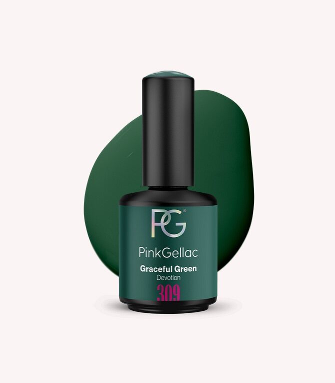 Pink Gellac 309 Graceful Green gel nail polish bottle.