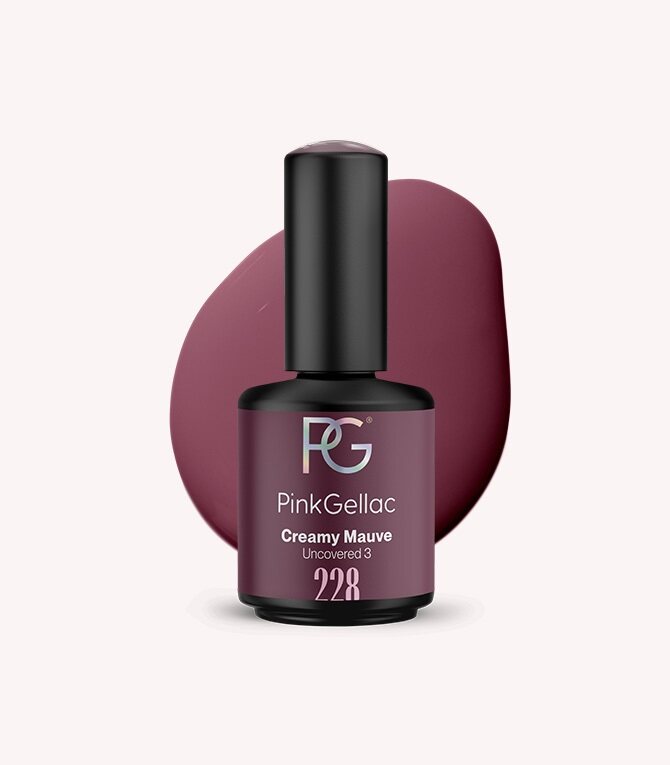 Pink Gellac 228 Creamy Mauve gel nail polish bottle.