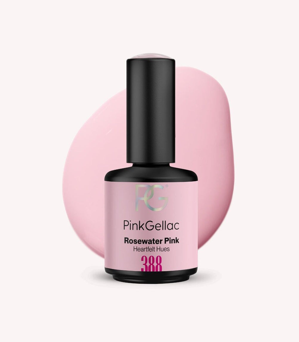 Pink Gellac 388 Rosewater Pink gel nail polish bottle.