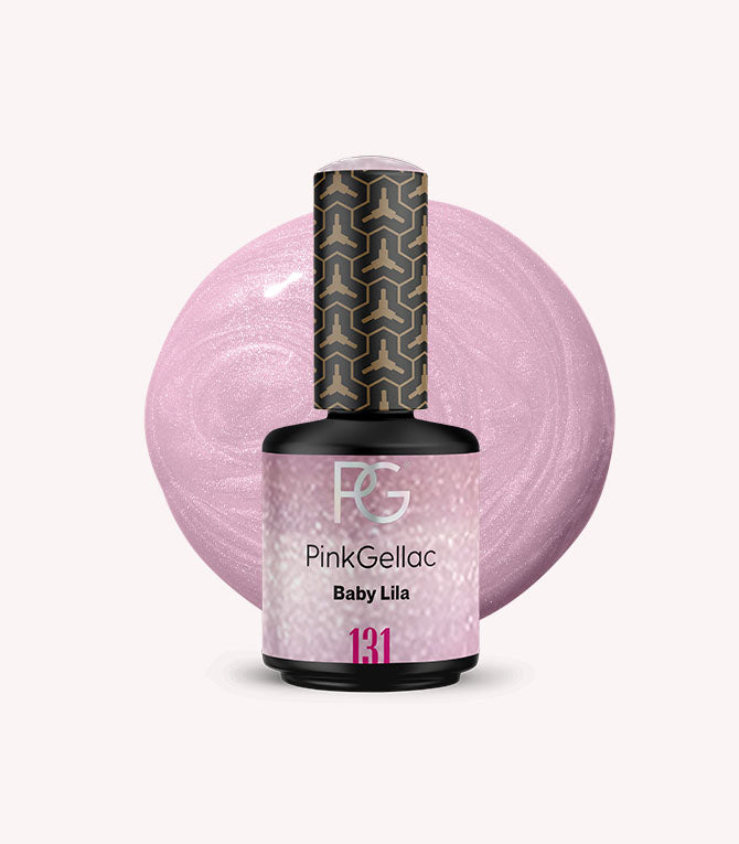 Pink Gellac nail polish bottle with a pink swirl background