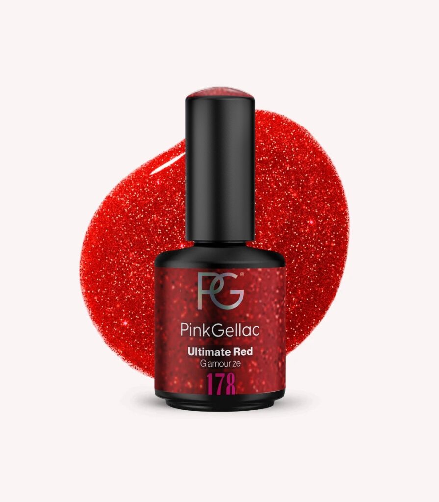 Pink Gellac 178 Ultimate Red gel nail polish bottle.
