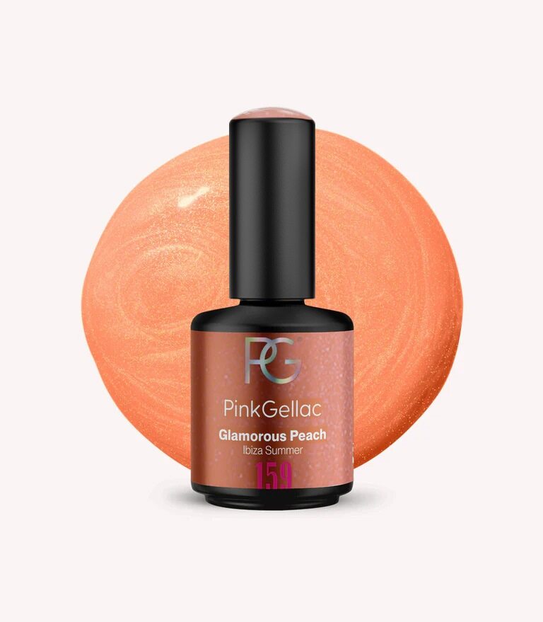Pink Gellac 159 Glamorous Peach gel nail polish bottle.