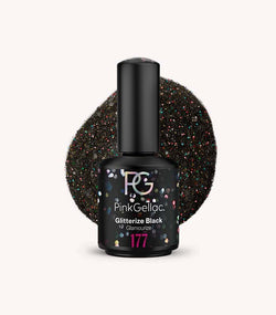 Pink Gellac 177 Glitterize Black gel nail polish bottle.