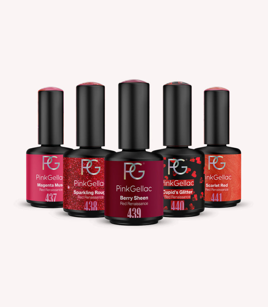 Pink Gellac Red Renaissance Set gel polish bottles.