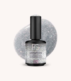 Pink Gellac 129 Fabulous Silver gel nail polish bottle.
