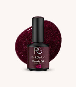 Pink Gellac 308 Dramatic Red gel nail polish bottle.