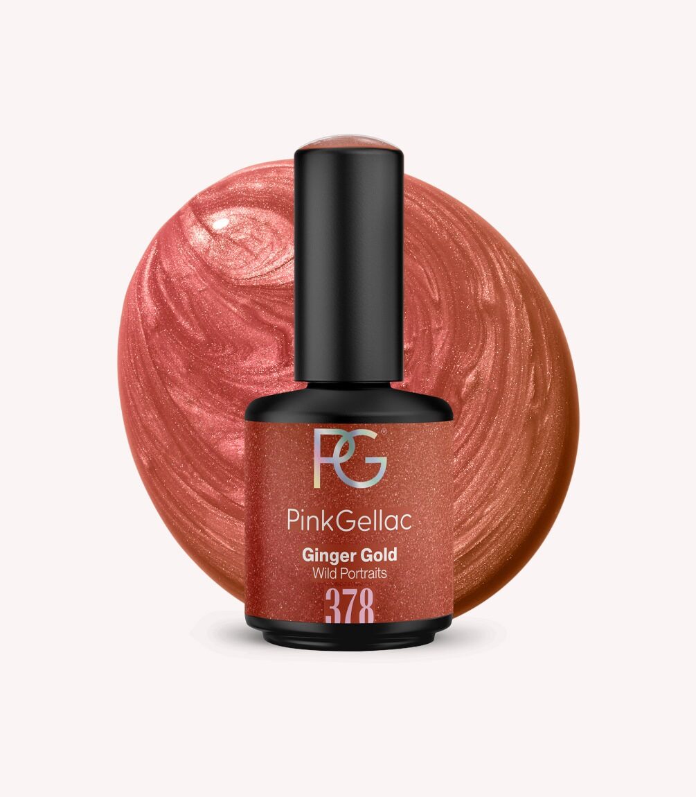 Pink Gellac 378 Ginger Gold gel nail polish bottle.