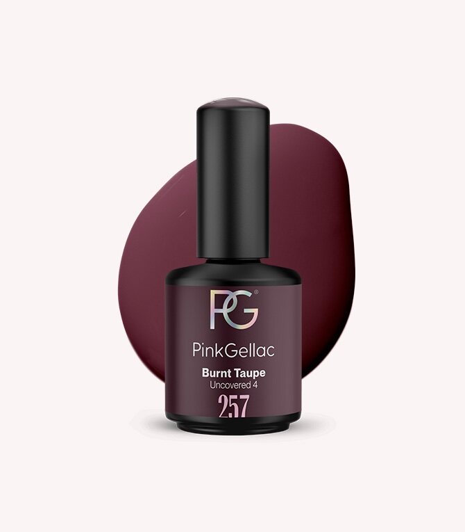 Pink Gellac 257 Burnt Taupe gel nail polish bottle.