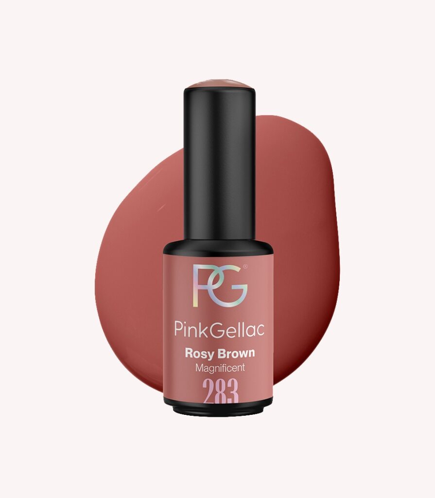Pink Gellac 283 Rosy Brown gel nail polish bottle.