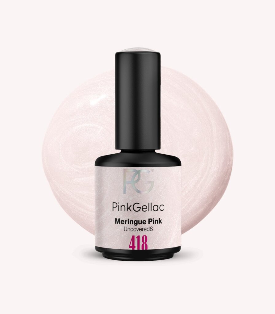 Pink Gellac 418 Meringue Pink gel nail polish bottle.