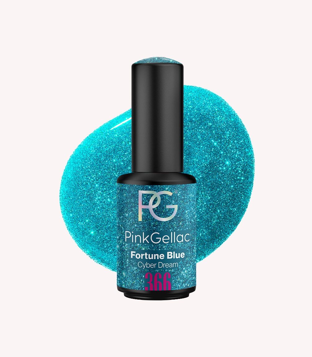 Pink Gellac 366 Fortune Blue gel nail polish bottle.