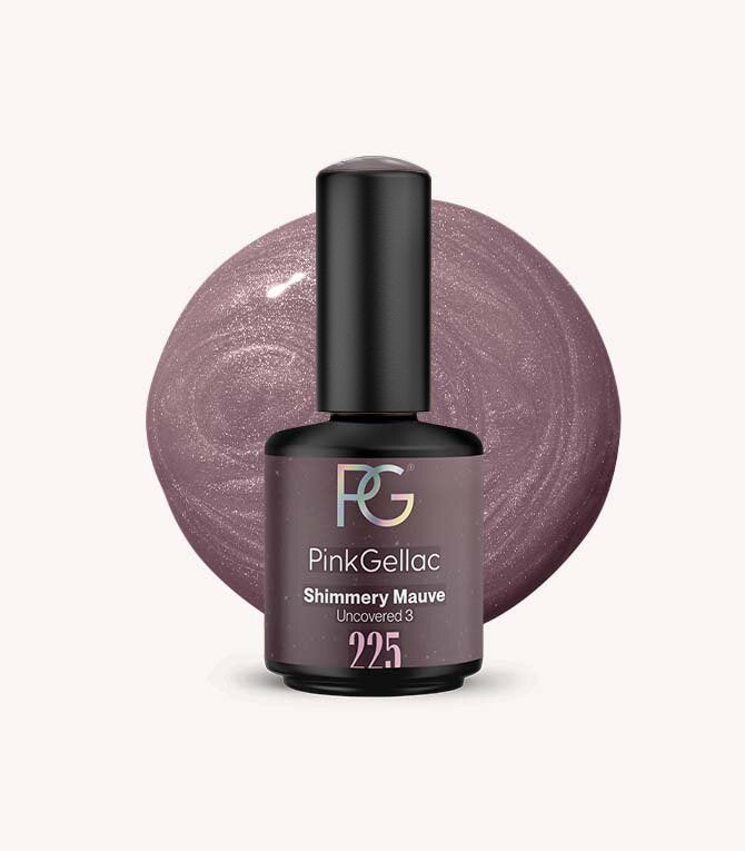 Pink Gellac 225 Shimmery Mauve gel nail polish bottle.