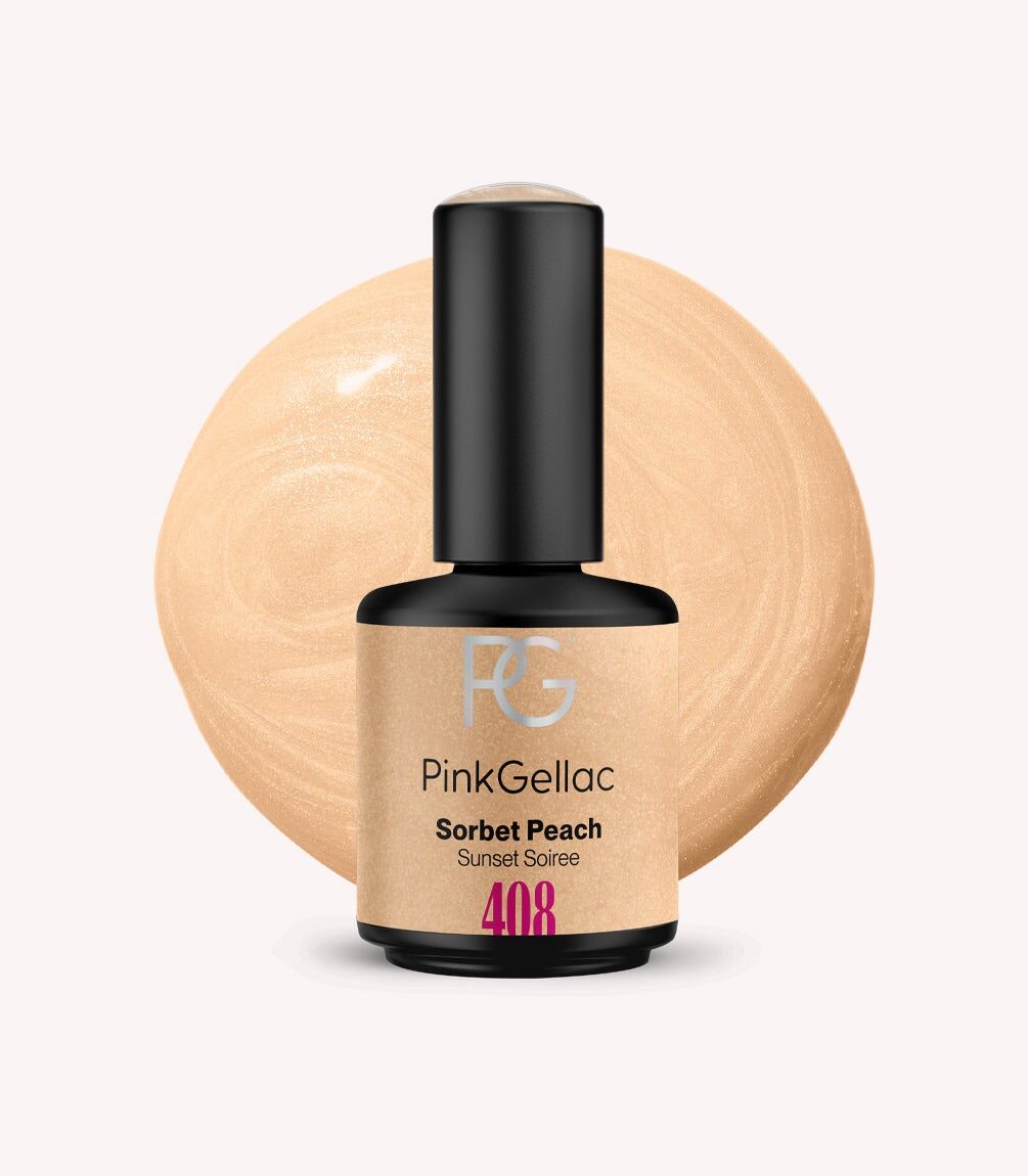 Pink Gellac 408 Sorbet Peach gel nail polish bottle.
