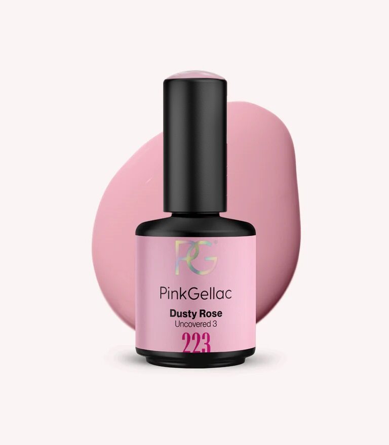 Pink Gellac 223 Dusty Rose gel nail polish bottle.