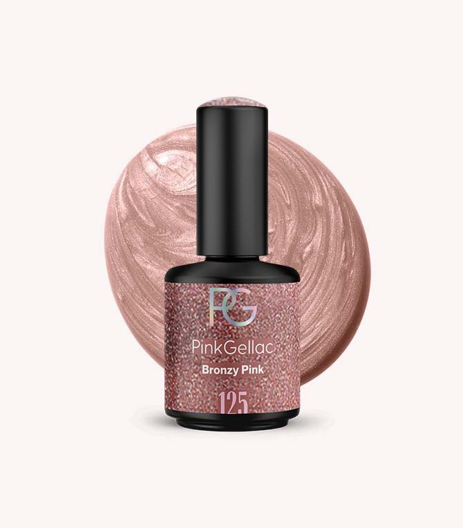 Pink Gellac 125 Bronzy Pink gel nail polish bottle.