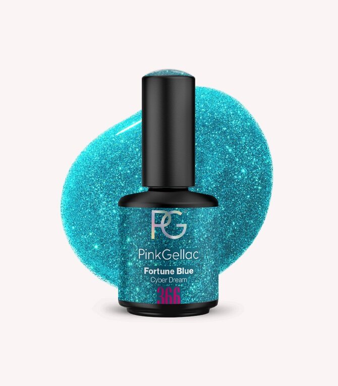 Pink Gellac 366 Fortune Blue gel nail polish bottle.
