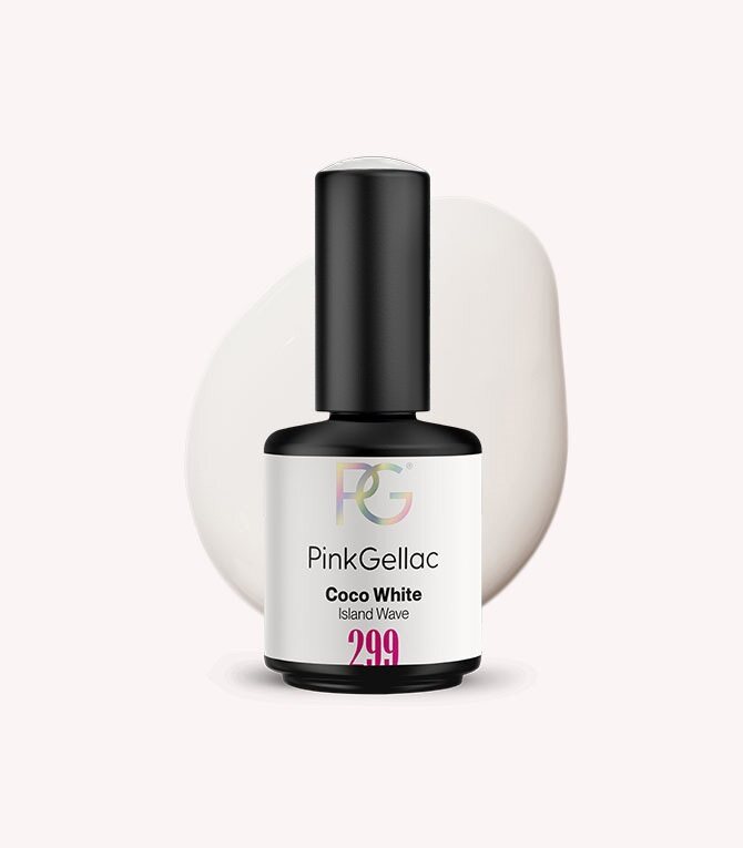 Pink Gellac 299 Coco White gel nail polish bottle.