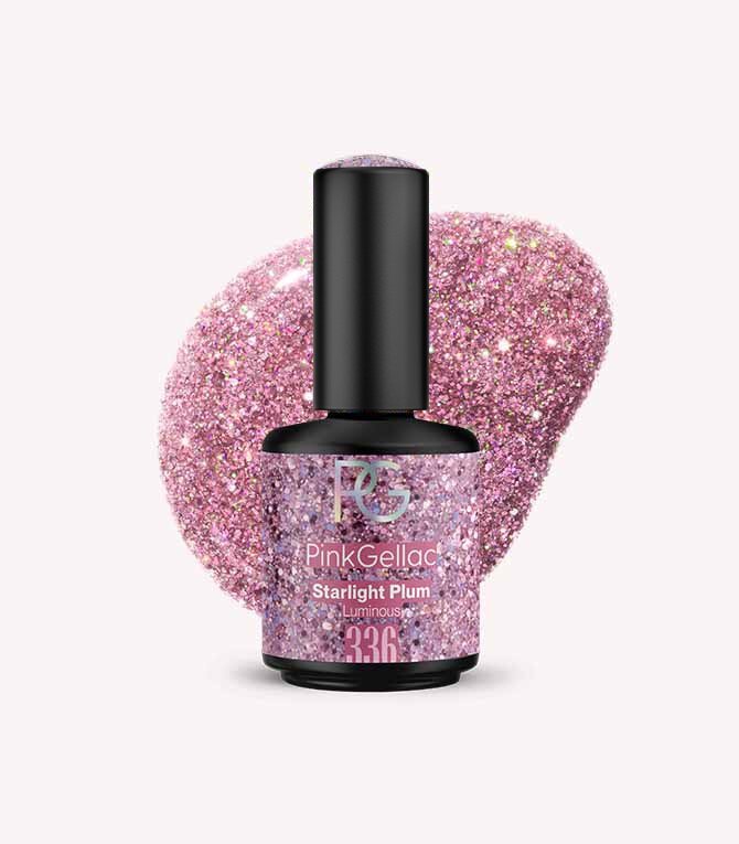 Pink Gellac 336 Starlight Plum gel nail polish bottle.