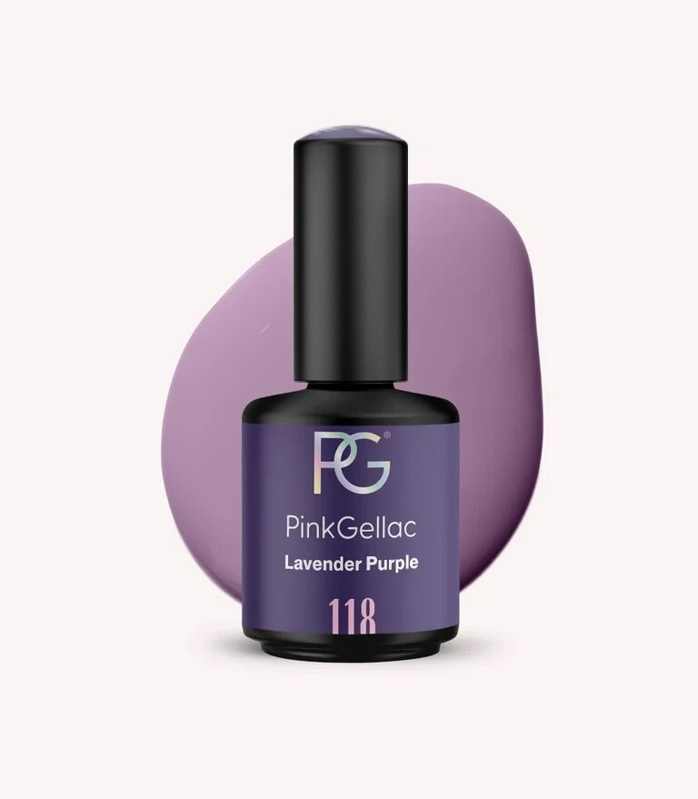 Pink Gellac 118 Lavender Purple gel nail polish bottle.