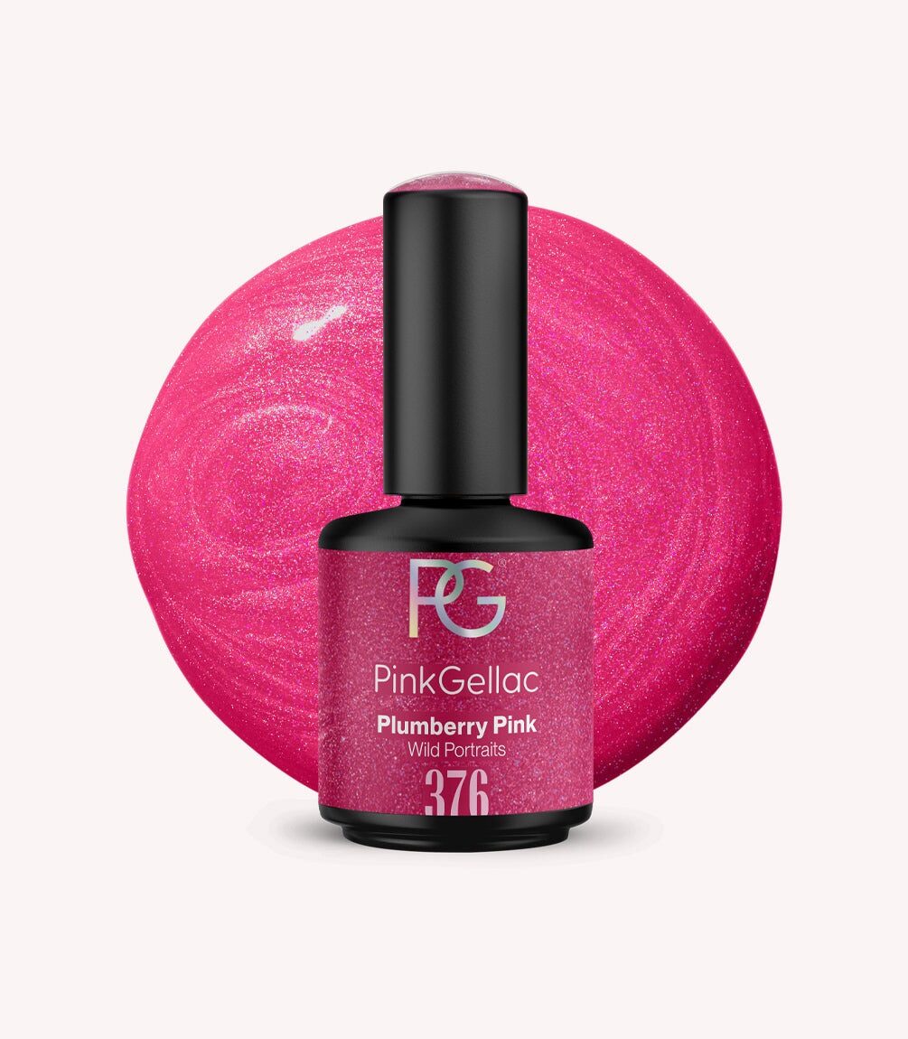 Pink Gellac 376 Plumberry Pink gel nail polish bottle.