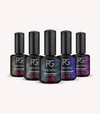 The gel polish bottles in the Pink Gellac Galactic Gemstones collection set.