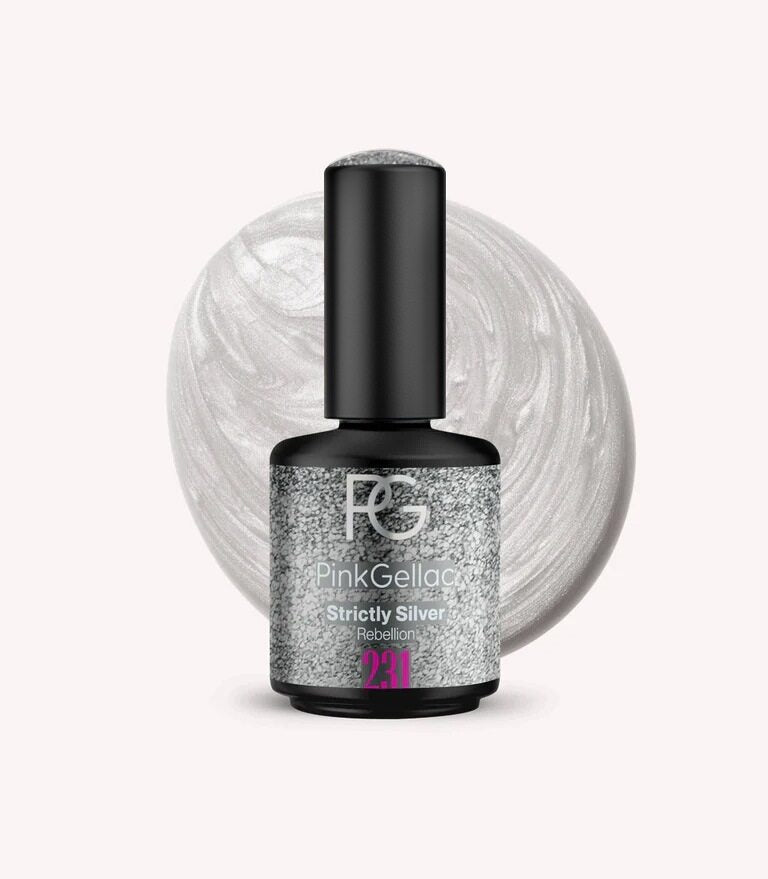 Pink Gellac 231 Strictly Silver gel nail polish bottle.