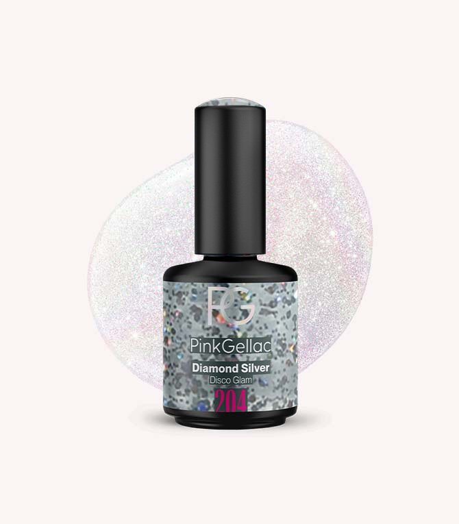 Pink Gellac 204 Diamond Silver gel nail polish bottle.