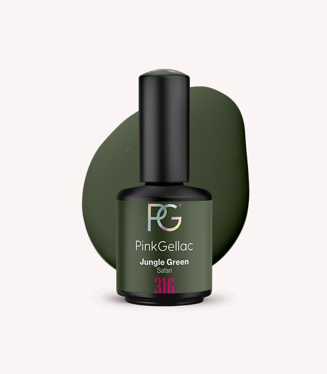 Pink Gellac 316 Jungle Green gel nail polish bottle.