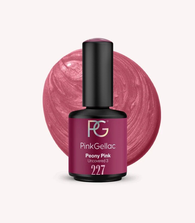 Pink Gellac 227 Peony Pink gel nail polish bottle.