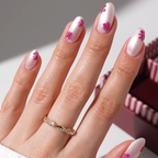 Manicured nails painted with Pink Gellac 492 Ivory Pearl gel polish.