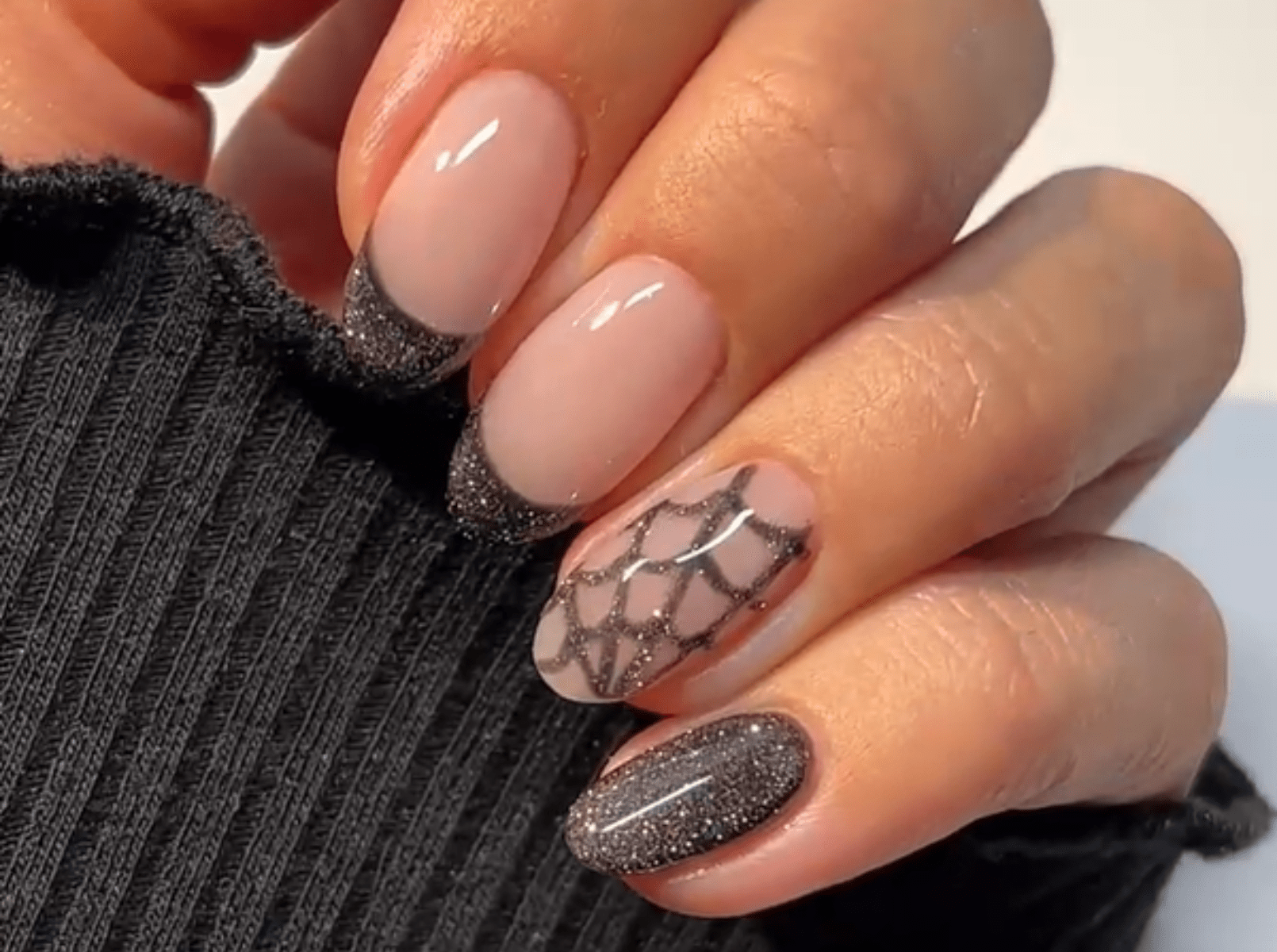 Glittery Spiderweb Nails